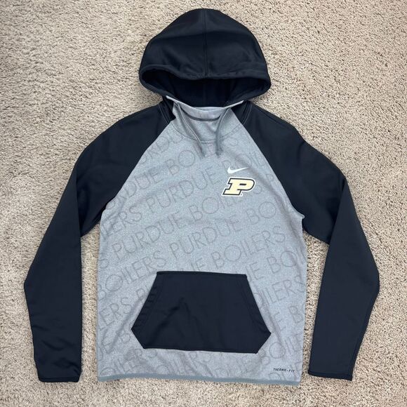 Purdue Boilermakers Hoodie Nike Mens S Therma-Fit Raglan Black Gray‎ Sweatshirt - Picture 1 of 10